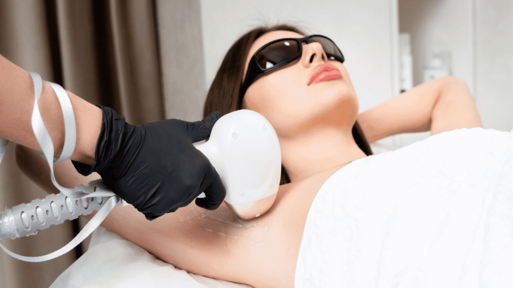 a woman taking laser hair removal session at Bare Beauty Laser and Aesthetics